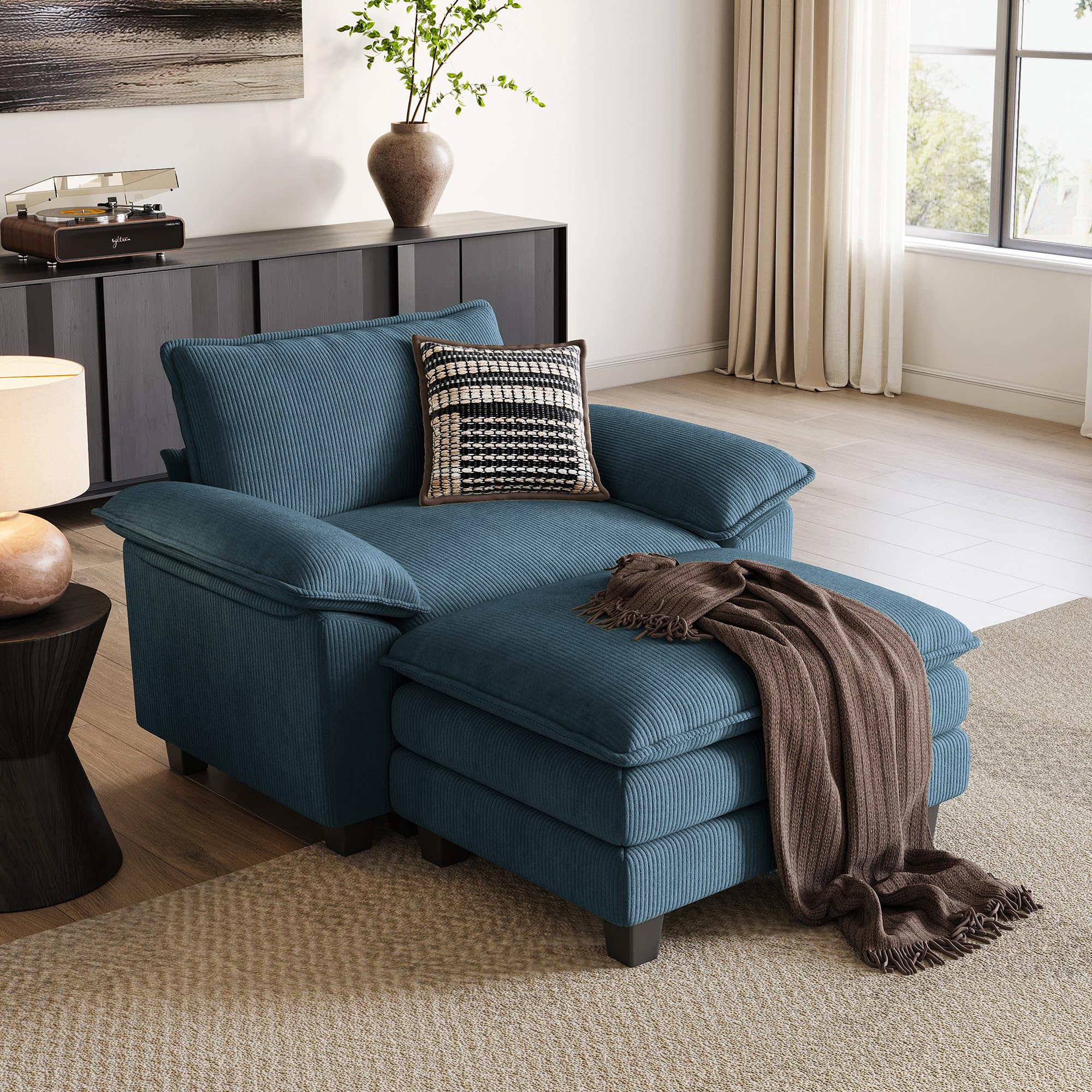 Photo 1 of PARTIAL SET ,NOT FULL SET*************LINSY HOME Cloud Sofa Accent Chair with Ottoman Chaise Lounge Chair Indoor, Corduroy Couch Sofa Chair for Living Room Apartment Bedroom Office, Blue