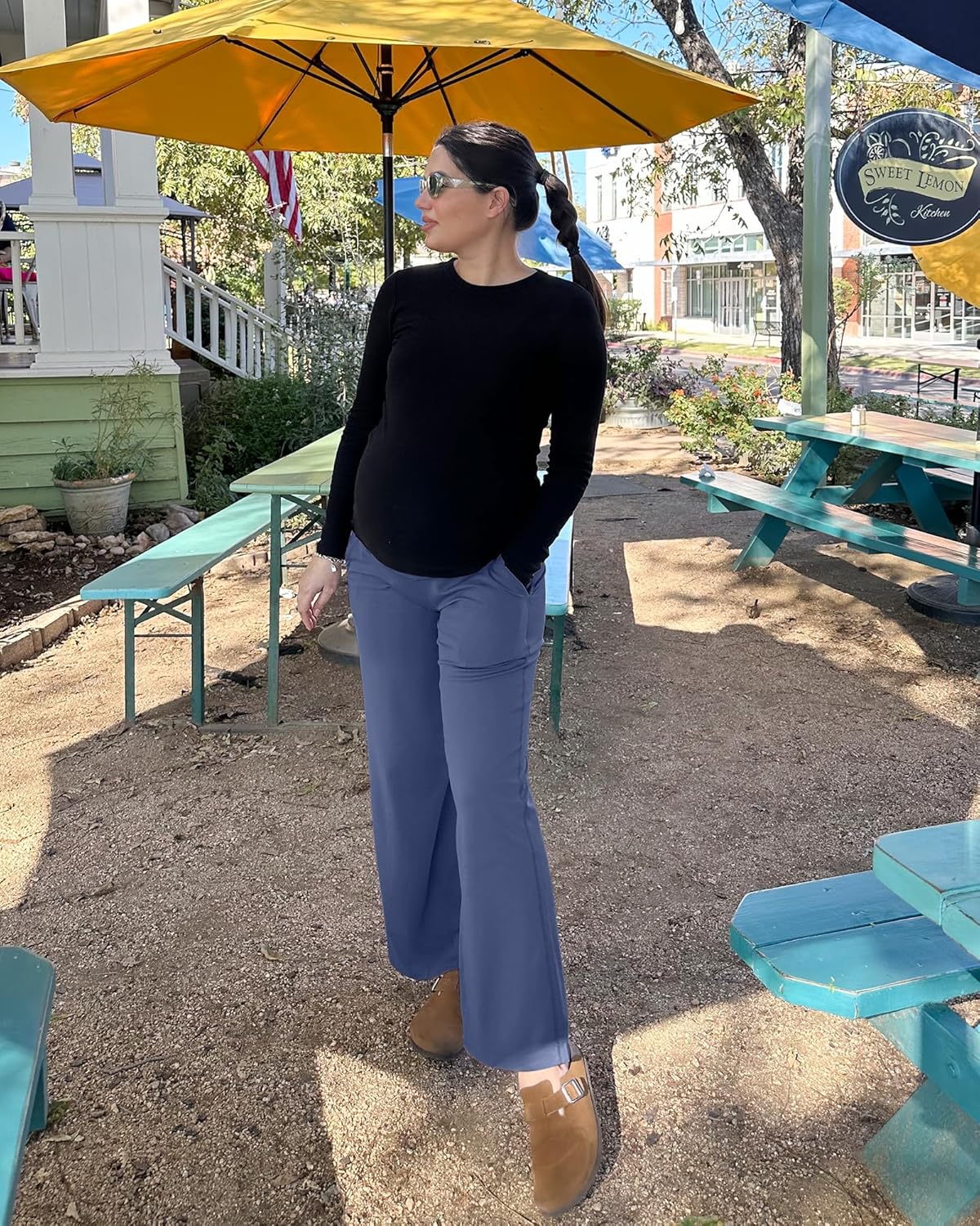 G4Free Maternity Pants Over The Belly Yoga Dress Work Pregnancy Pants Stretchy Lounge Wide Leg Trousers with Pockets - Image 6