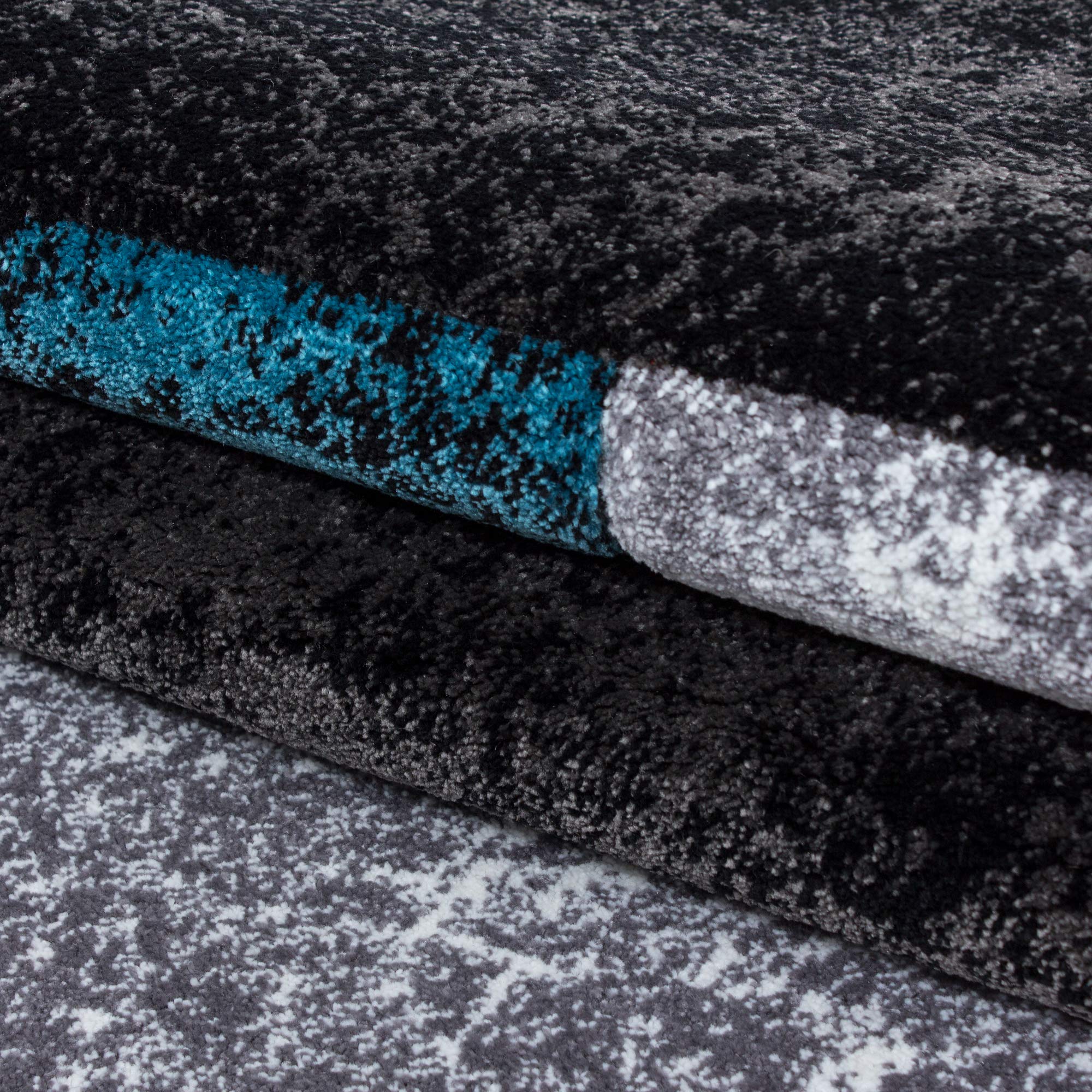 HomebyHome Teppich 120x170 cm Kurzflor Konturenschnitt in Schwarz Grau Blau Kariertes Design, Extra Weich, Waschbar, Pflegeleicht Für Wohnzimmer, Schlafzimmer, Esszimmer