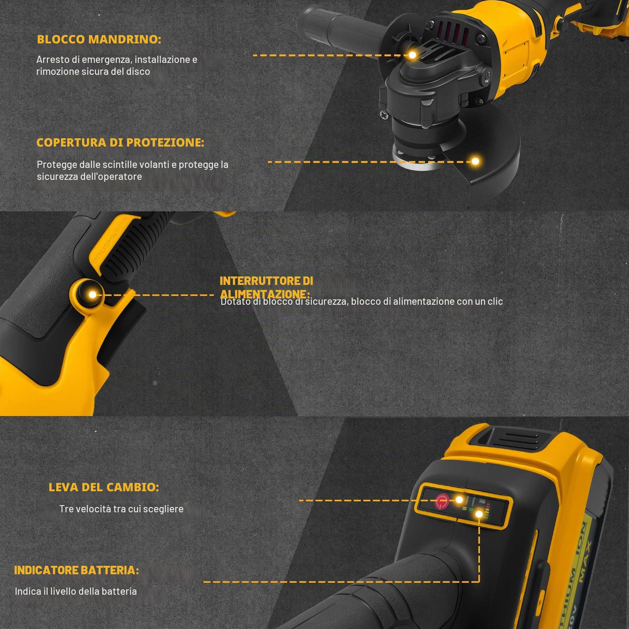Smerigliatrice angolare a batteria da 125 mm per DE walt 20 V MAX, senza spazzole 8500 giri/min, compatta e professionale con 3 velocità variabili, ideale per tagliare, levigare e lucidare (senza