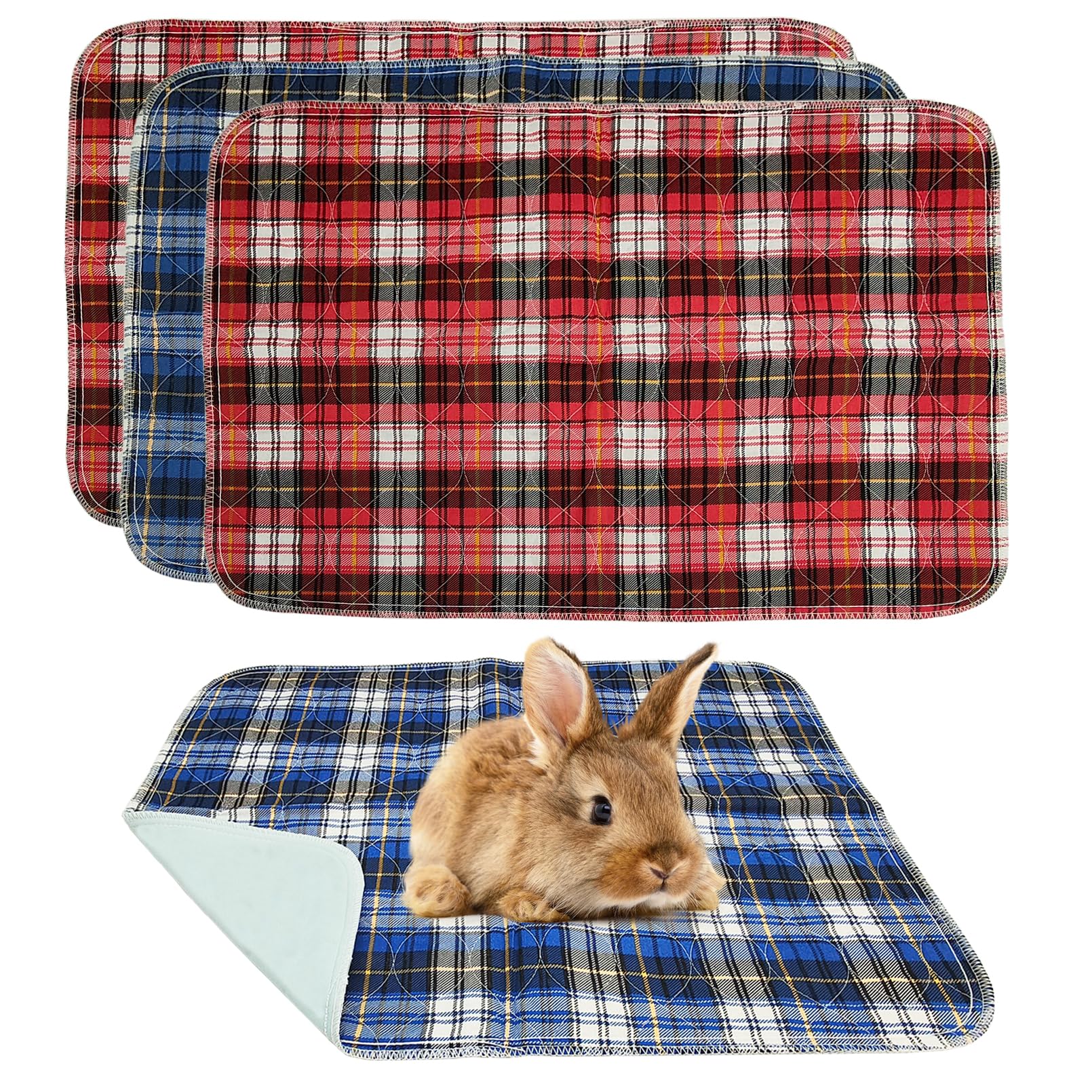 kathson 4Pcs Guinea Pig Cage Liner, 18”x24” Washable Rabbit Pee Pads Waterproof Reusable Pee Mats for Guinea Pig Rabbit Bunny Hamster Cat Puppy Small Animals