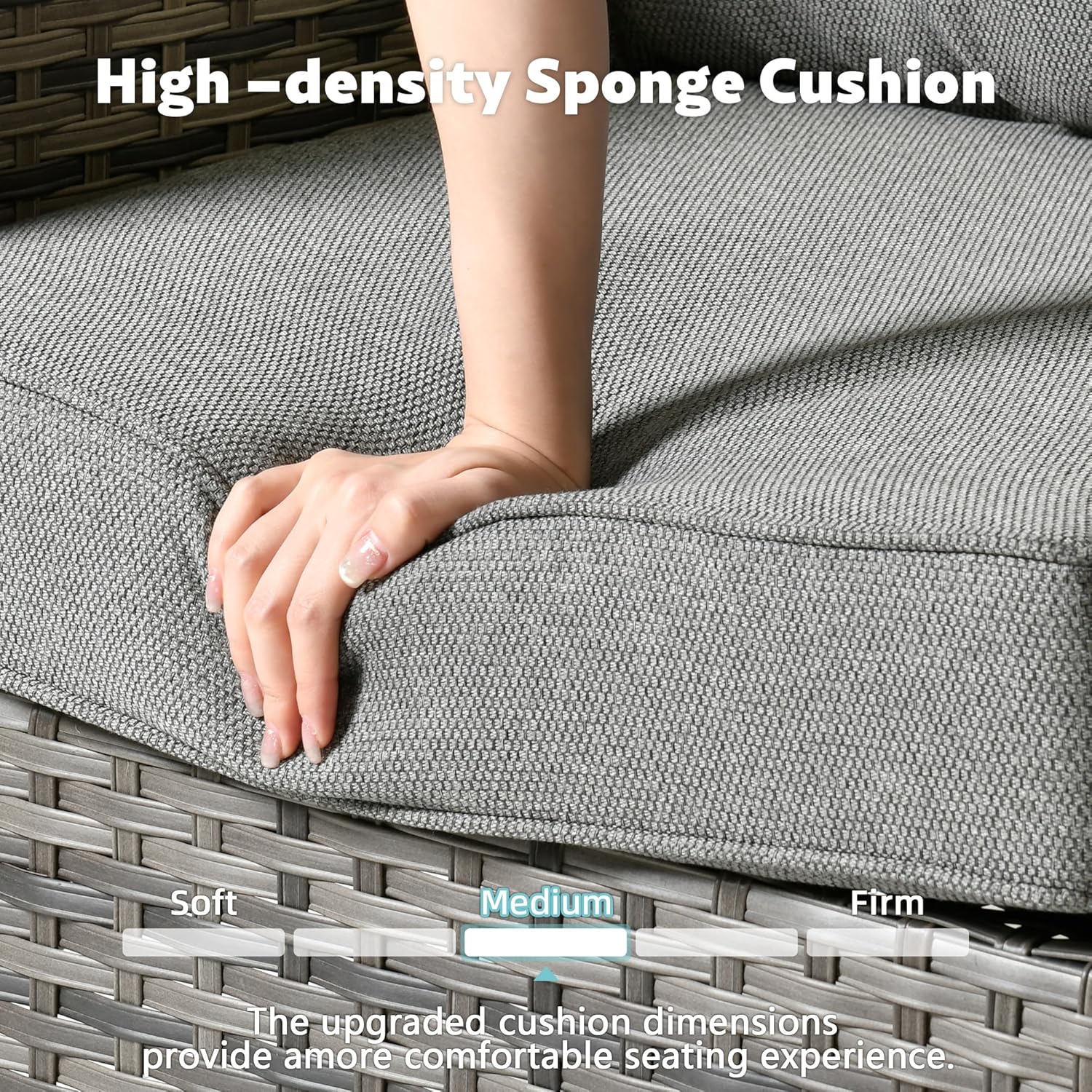 CAODOC 4-Piece Wicker Patio Furniture Set, All-Weather Rattan Conversation Bistro Loveseat Chair and Table Set for Backyard, Balcony and Deck with Soft Cushions and Metal Table(Dark Gray)