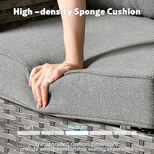 Miniatura 5 de Juego de muebles de mimbre para patio, 4 piezas, para todo tipo de clima, sofá biplaza y mesa para patio trasero, balcón y terraza con cojines