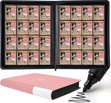 D DACCKIT Card Binder 16 Pocket - Fits 1408 Cards,4X4 Ringless Card Album with Sleeves for Trading Cards & Sports CardsModel A,Light Pink