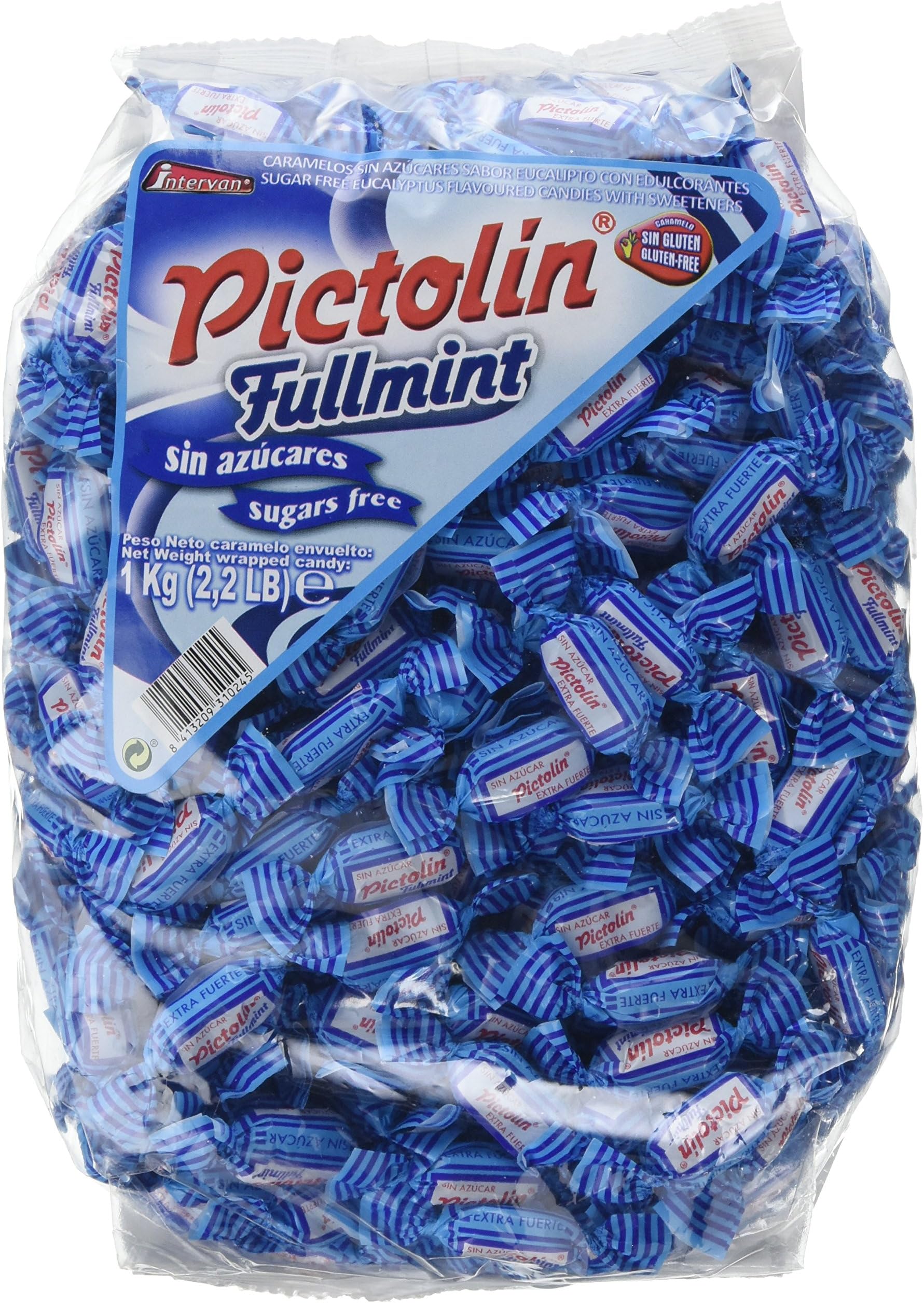 Intervan Pictolin Fullmint Sugar Free Hard Boiled Candies. Strong Mint Sweets, 1 kg