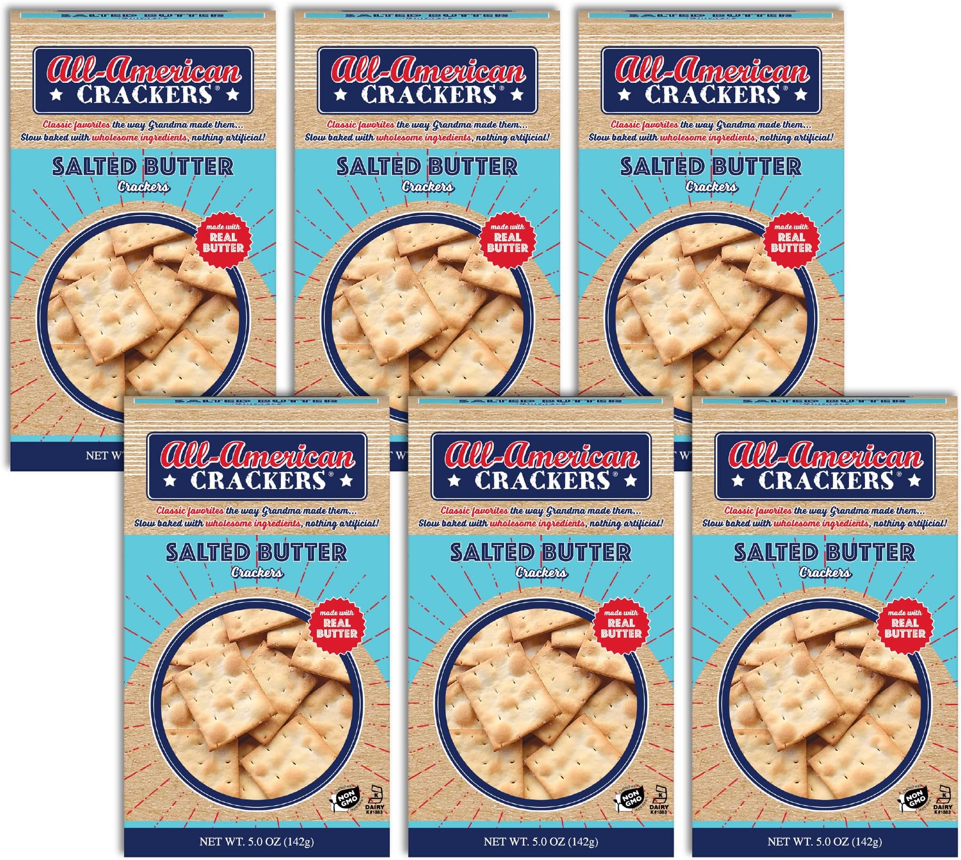 All-American Snack Crackers, Salted Butter, 4 Ounce (Pack of 6), Made with Real Ingredients, Non-GMO, Kosher