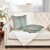 Vista 9 de Home Soft Things Serenta - Juego de fundas de almohada de felpilla jacquard con cremallera grande, 2 piezas, color verde azulado/camello, 26 x 26