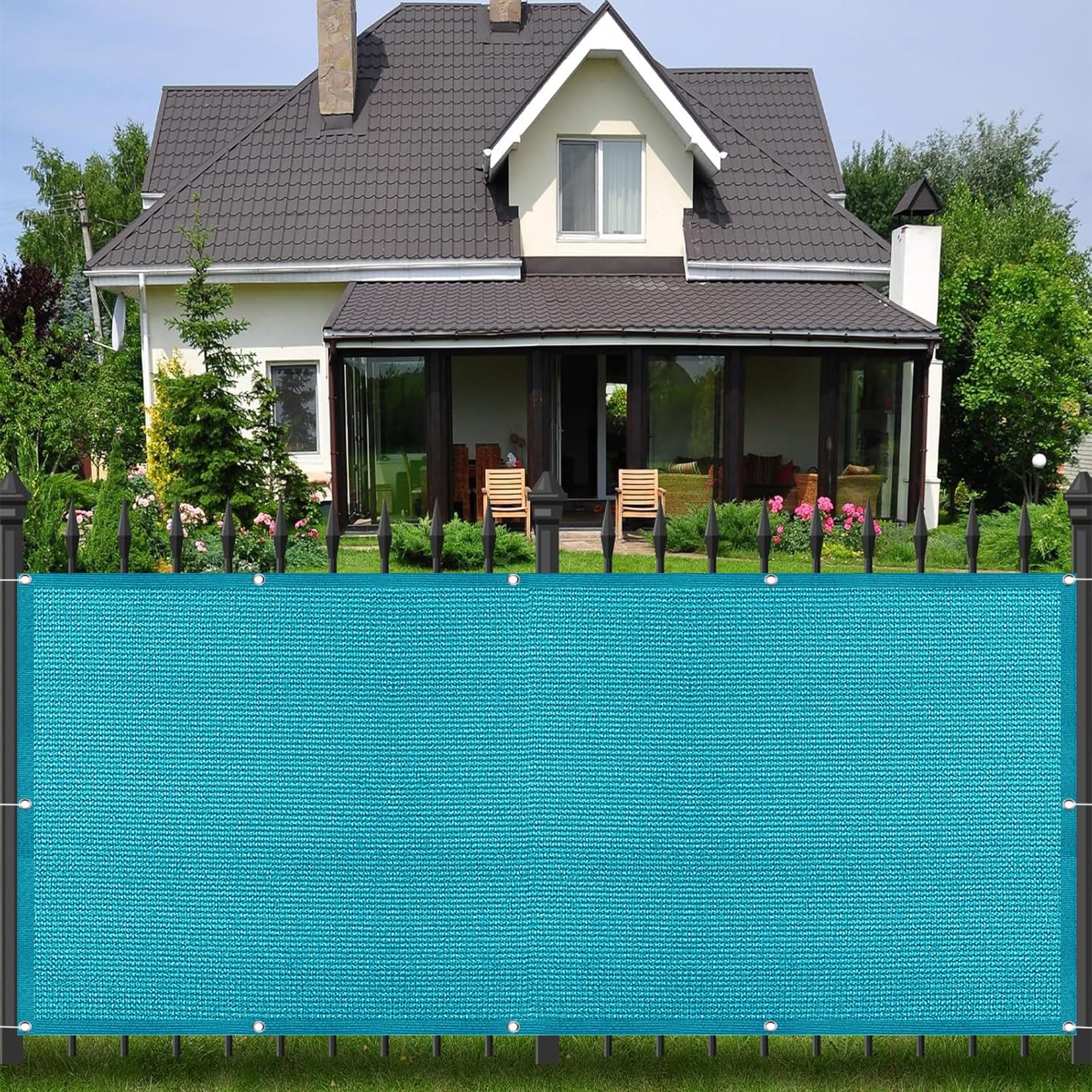 Voile d'ombrage 500x570 cm bleu ciel respirant pour pergola et jardin