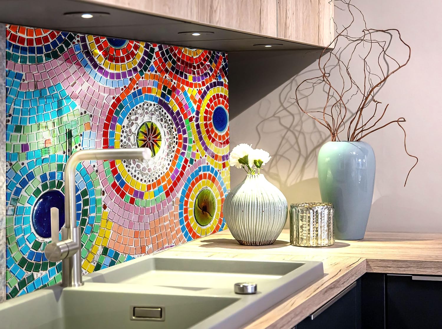 Myphotostation.com 20Wx14H''Tempered Glass Stained Backsplash Design Cooker Wall Backsplash Panel Glass Splashback for Kitchen Panel Mosaic Tile Splashback for Stove