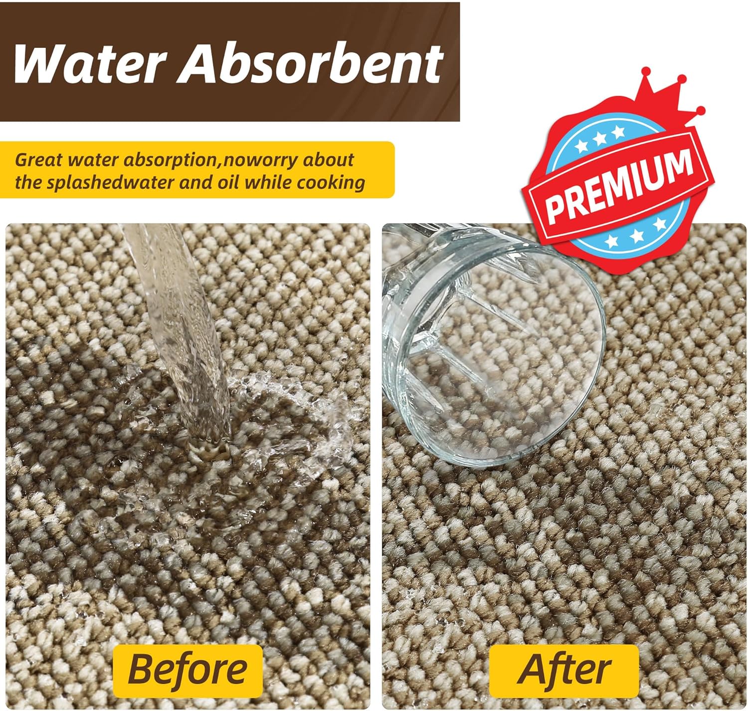 JSEI Kitchen Rugs and Mats, 2PCS Non-Slip Kitchen Mats for Floor, Machine Washable Absorbent and Stain Resistant Kitchen Runner, Carpet Mats with TPR Backing, 17''x30''+17''x48'', Beige