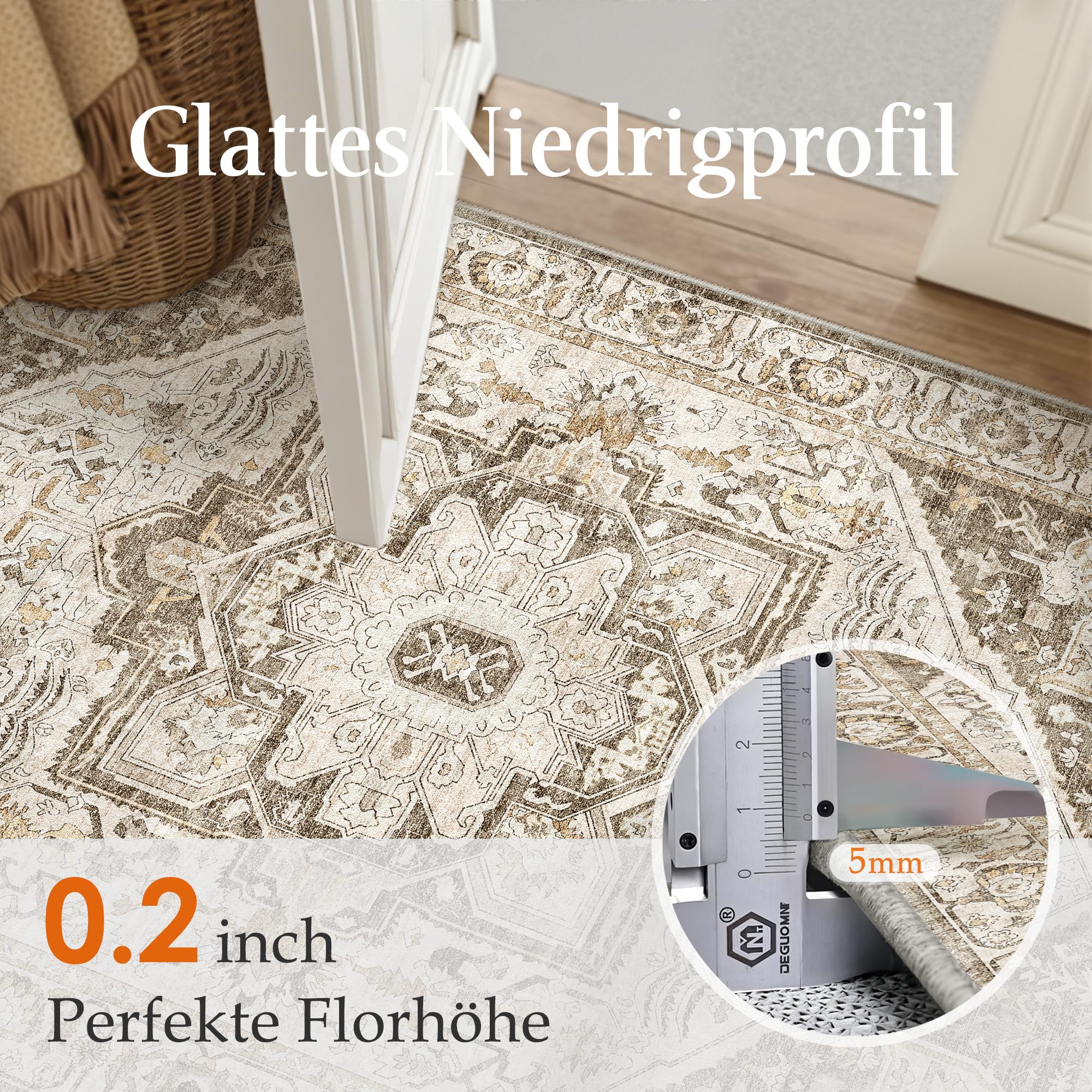HUGEAR Vintage Tappeto Salotto Marrone Tappeti 120x180cm Soggiorno Antiscivolo Lavabile in Lavatrice Tapette Camera da Letto Sala Ufficio Bambina Bambino Pelo Corto Grande Carpet