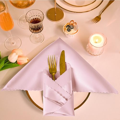 Miniatura 7 de Manyshofu 20 servilletas festoneadas de satén rosa rubor  Servilletas de tela de satén de 18 x 18 pulgadas, juego de servilletas cuadradas de tela