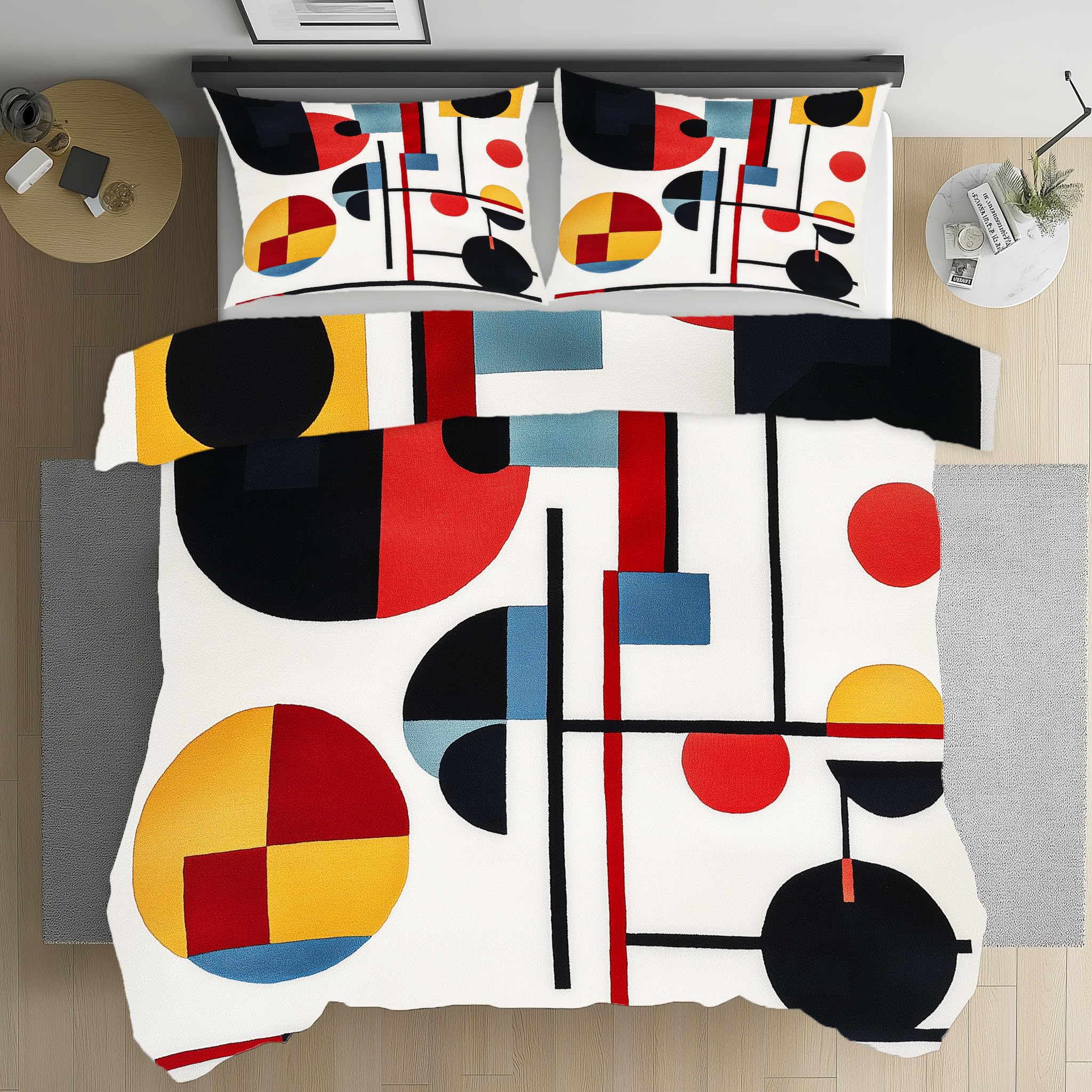 Housse de couette 140x200 géométrique avec 2 taies 65x65 pour lit 1 personne en microfibre