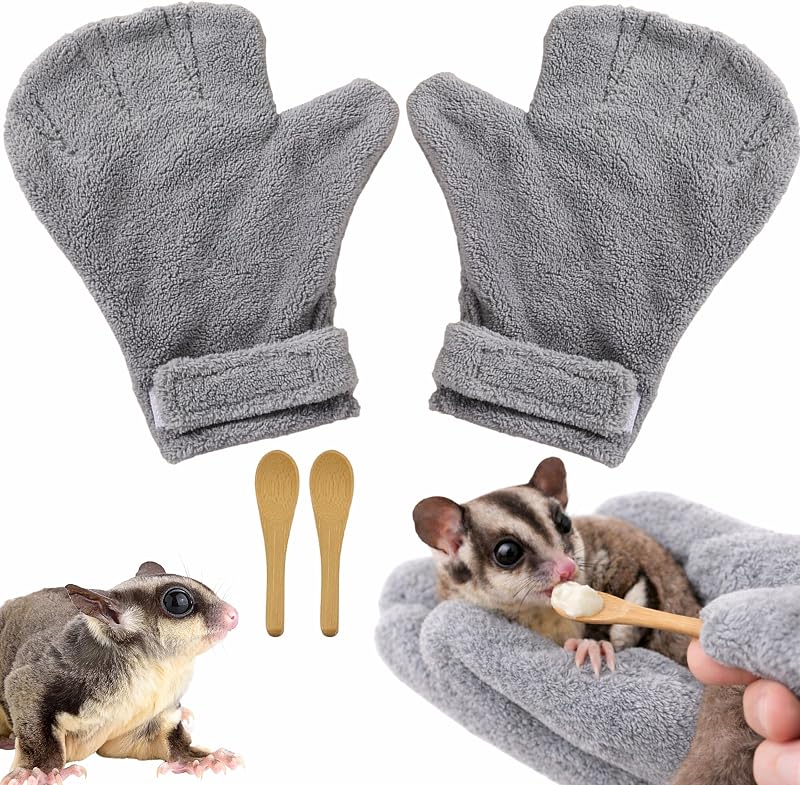 Luvas Macias para Manejo de Pequenos Animais com Mini Colheres de Alimentação ABEL CRAFTS Sg-gloves-001, Cinza, Pacote com 2