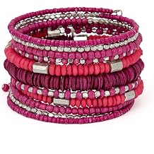 SPUNKYsoul Handmade Bohemian Multi-Color Beaded Coil Bracelet Comfortable, Adjustable Boho Wrap Cuff That Stacks Easily and Lets You Effortlessly Elevate Any Outfit, Day or Night
