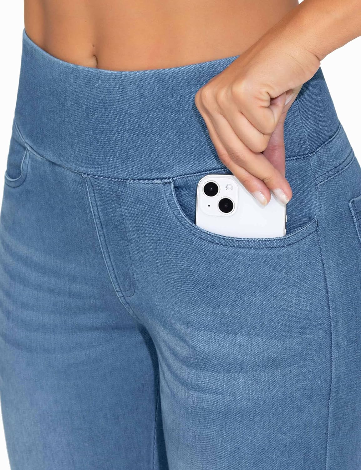 THE GYM PEOPLE Women's High Waisted Stretchy Capri Jeggings Pants Tummy Control Pull on Skinny Jean Leggings with Pockets - Image 4