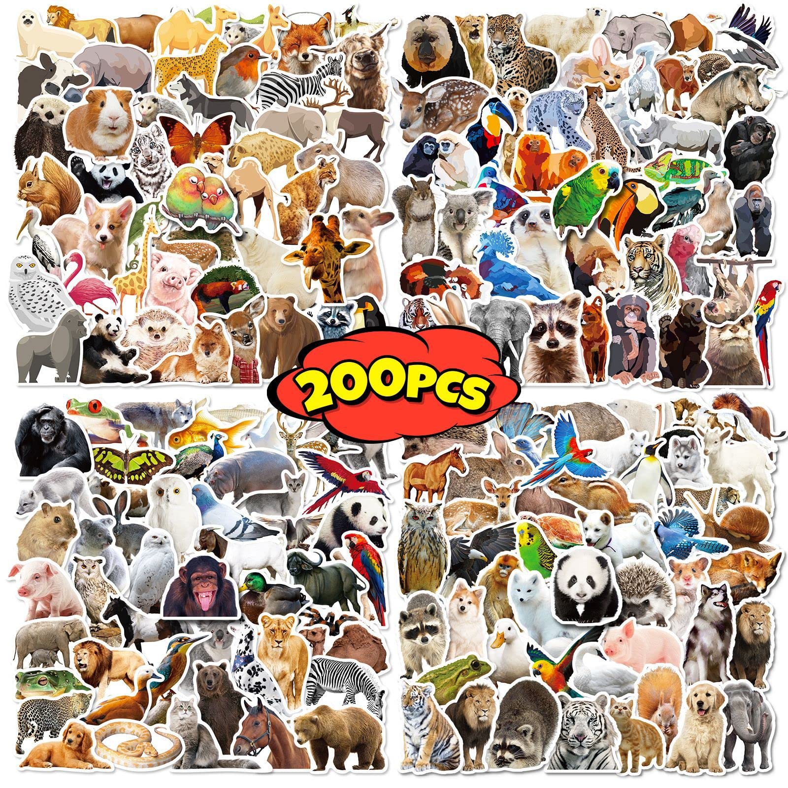 Realistic Animal Stickers for Laptop (200 PCS),Gift for Children Teens Adults Girl Boys,Waterproof Stickers for Water Bottle,Animal Vinyl Stickers for Scrapbook,Skateboard,Bike,Phone,Dairy