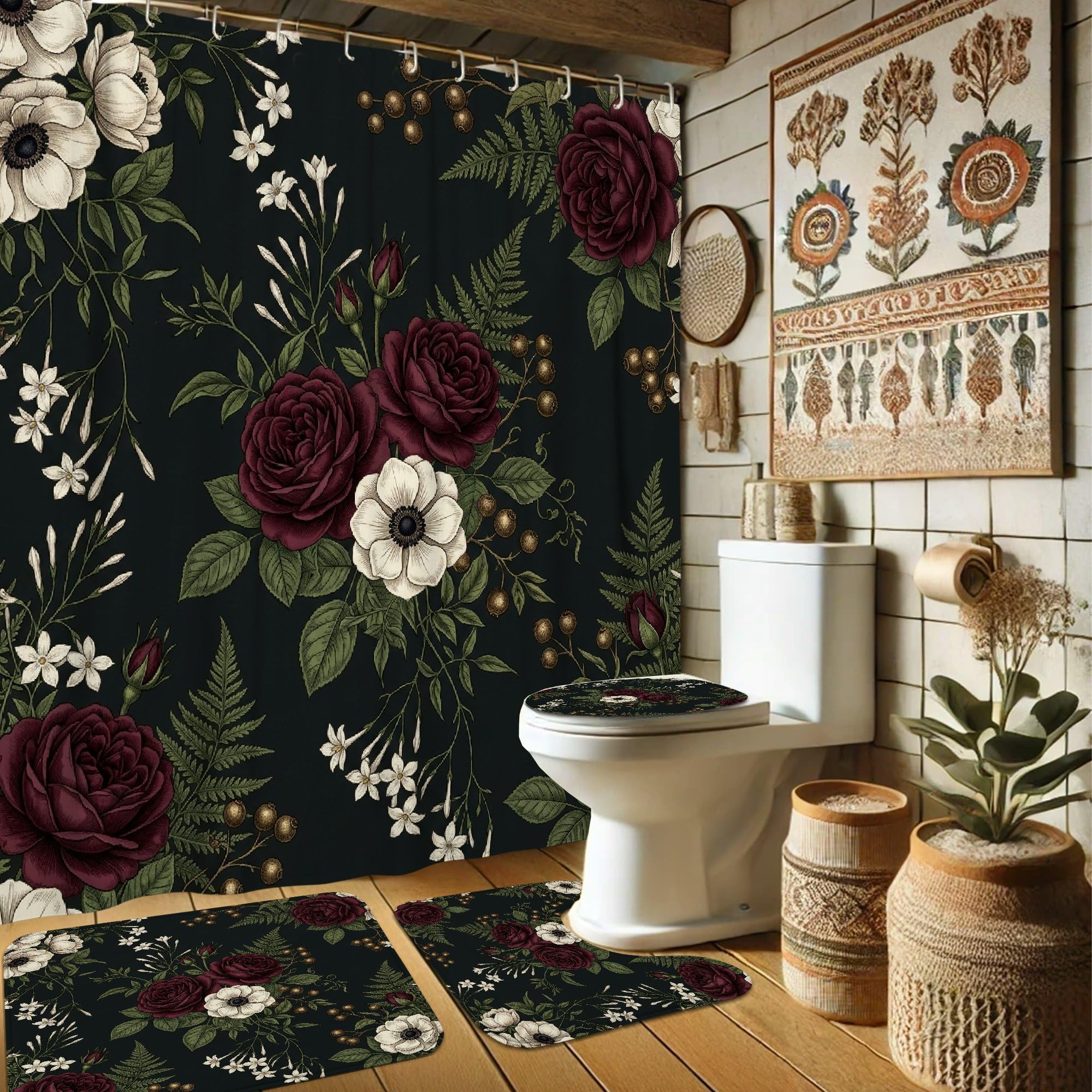 Rideau de douche rose vintage lavable pour rénover sa salle de bain