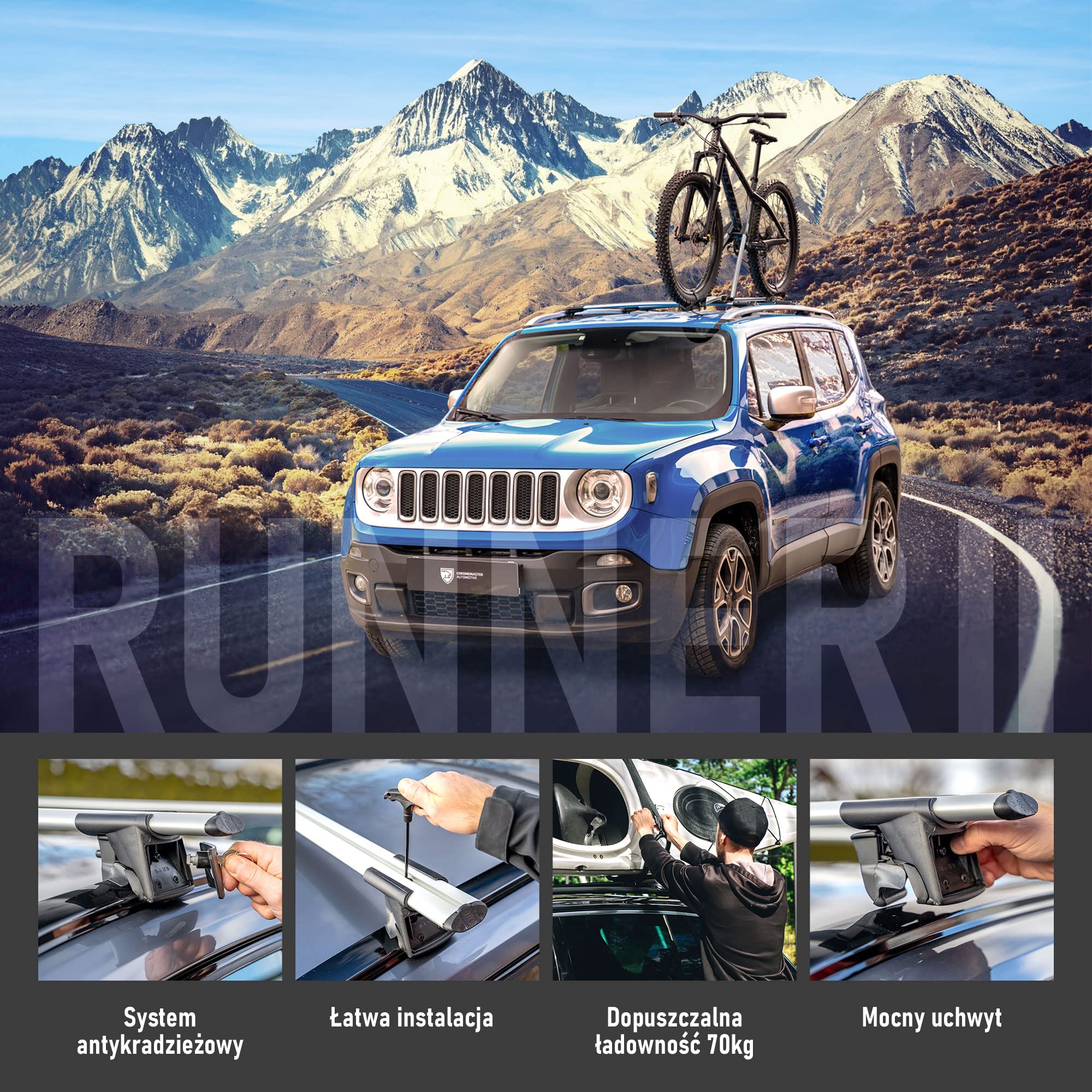 AGURI Runner II | Kompatybilny z Mitsubishi Outlander 2012+ | Bagażnik Dachowy, Belki Dachowe | Służy do Montażu Boksu Dachowego, Uchwytu Rowerowego, Drabiny | Konstrukcja z Aluminium | TÜV