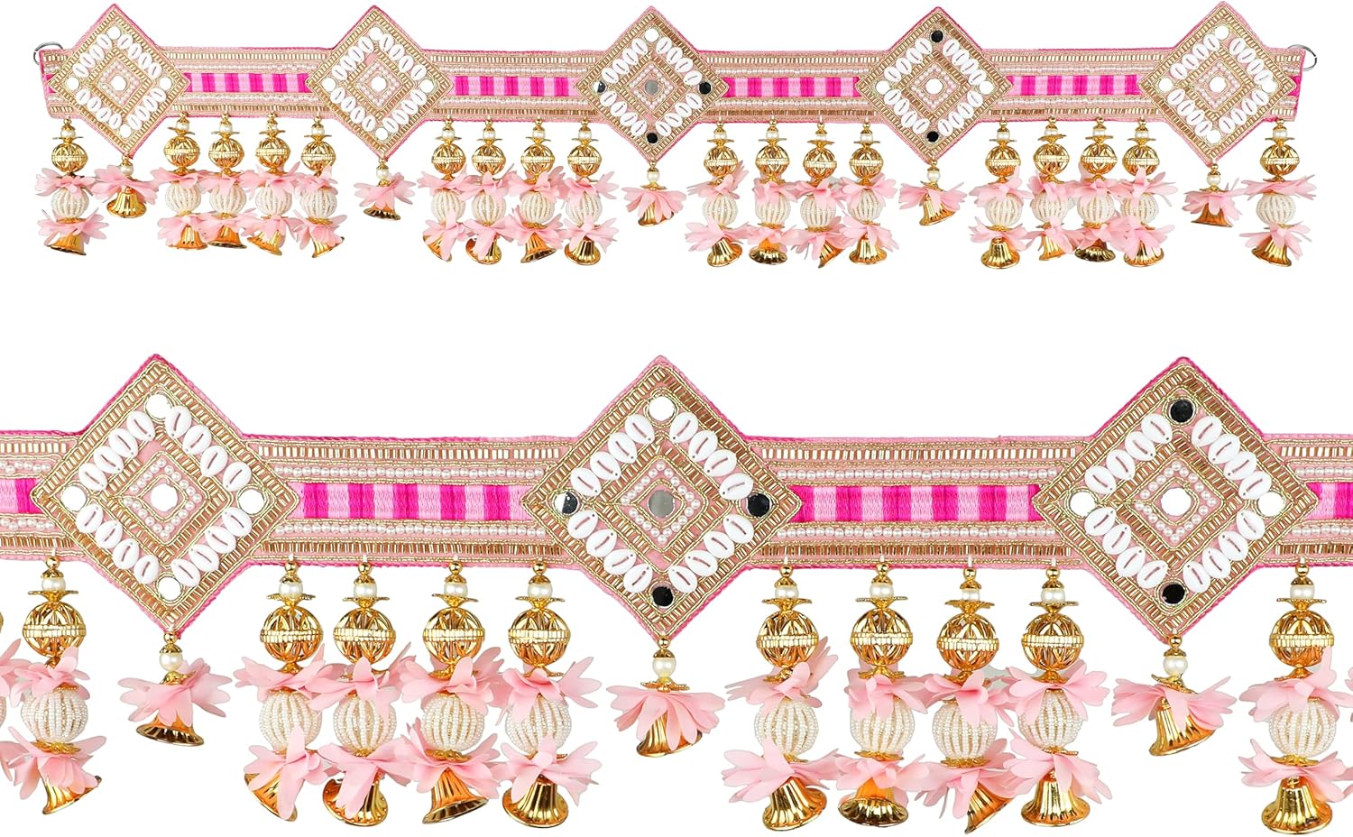 Decorative Toran Door Hanging Artificial Velvet Cloth Bandanwar Beads Toran Wall Hanging for Home decor Main Entrance Window Temple Indian Festival New Year Decoration(Size:-35"X6")(Pink)