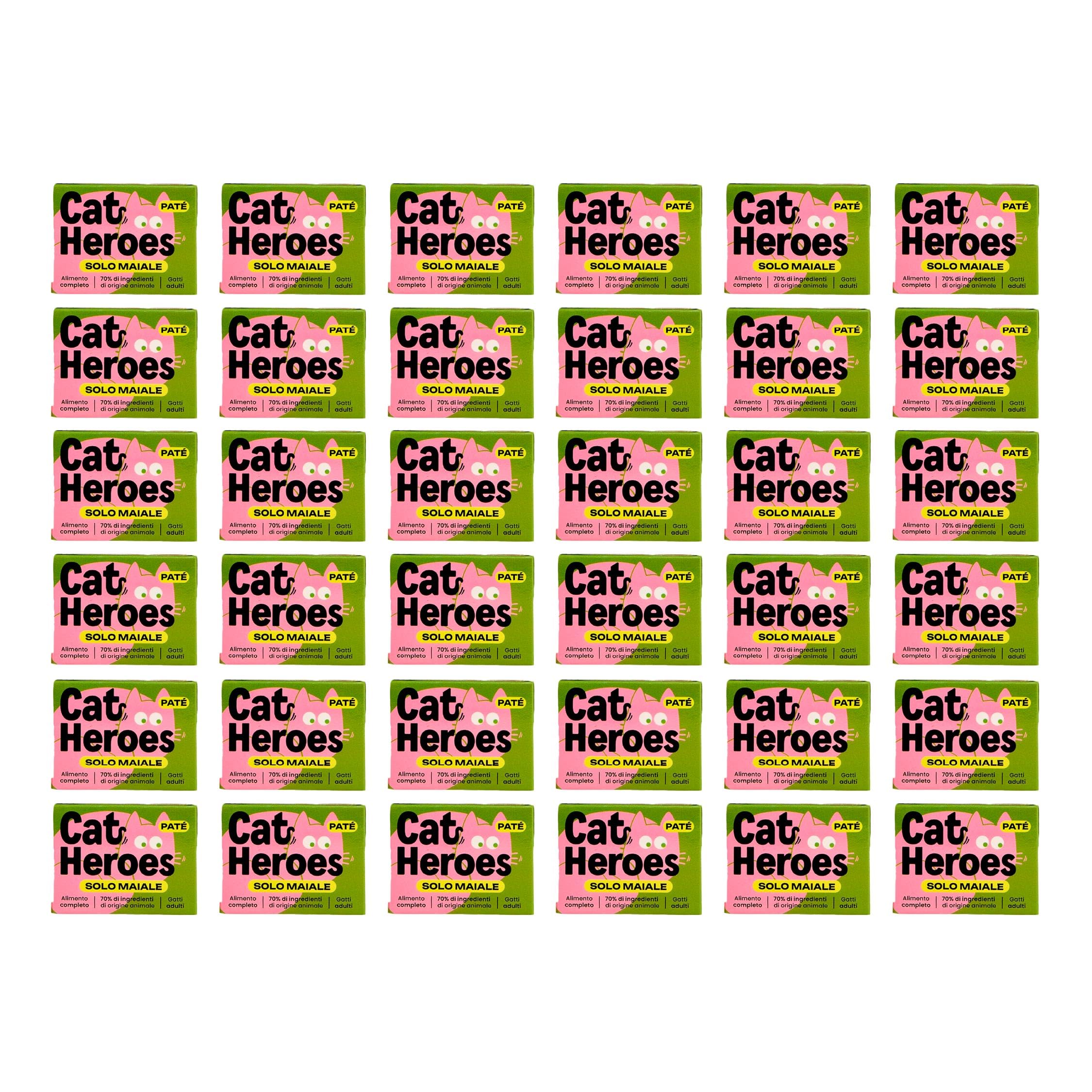 Cibo Umido per Gatti Maiale (70%) | Ingredienti freschi e naturali | Senza cereali | Multipack 36x95g