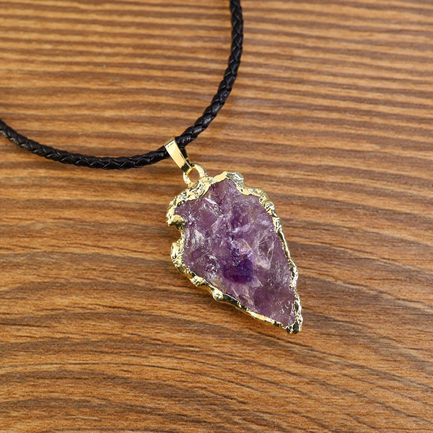 COAI Arrowhead Raw Amethyst Quartz Stone Pendant Necklace