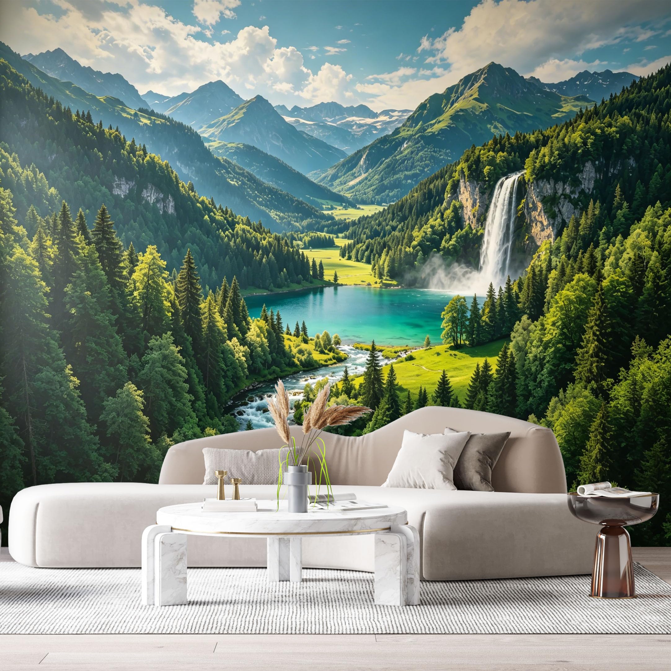 Custom Size Wall Murals Mountain Lake Waterfall Forest Landscape 3D SelfAdhesive Wall Fabric Removable Large Wallpaper for Photo Living Room Interior Decor Wall Art Mural