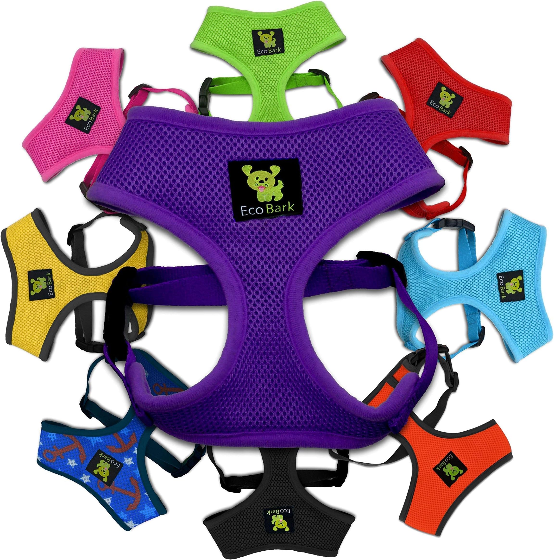 EcoBark Dog Harness - Eco-Friendly Max Comfort Harnesses - Luxurious Soft Mesh Halter - Over The Head Harness Vest- No Pull and No Choke for Small, Toy Breed, and Teacup Dogs (XS, Purple)