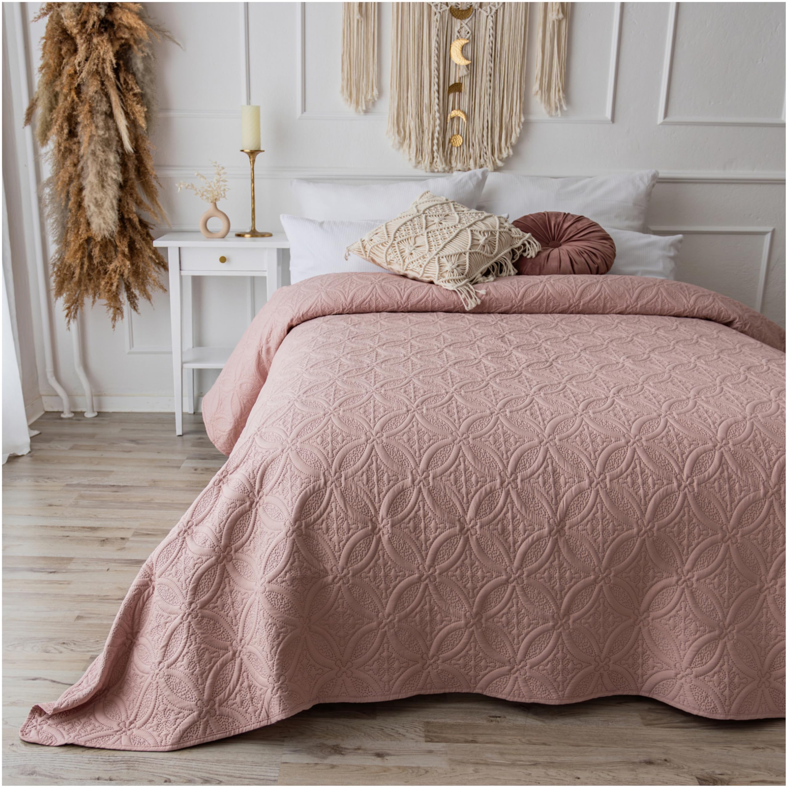 Calmyhome Pink Bedspread Bed Throw Ornaments 200 X 220 Cm Sofa Throw Quilt Sofa Blanket Throw Blanket Day Blankets Bed Cover Xxl Blanket Quilted Bedspreads (Dusky )
