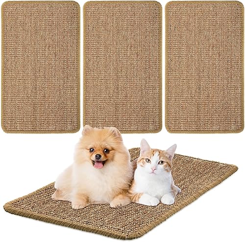 4 alfombrillas de sisal para gatos con cinta adhesiva de bucle de 19.7 x 11.8 pulgadas, tela de sisal para gatos, rascador de pared para gatos,
