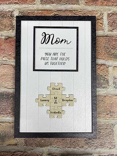 Miniatura 6 de Personalized 3D Puzzle Piece Wood Sign for Mom with Kids Names You Are the Piece That Holds Us Together - Customized Wall Decor for Mom (10" x 15"