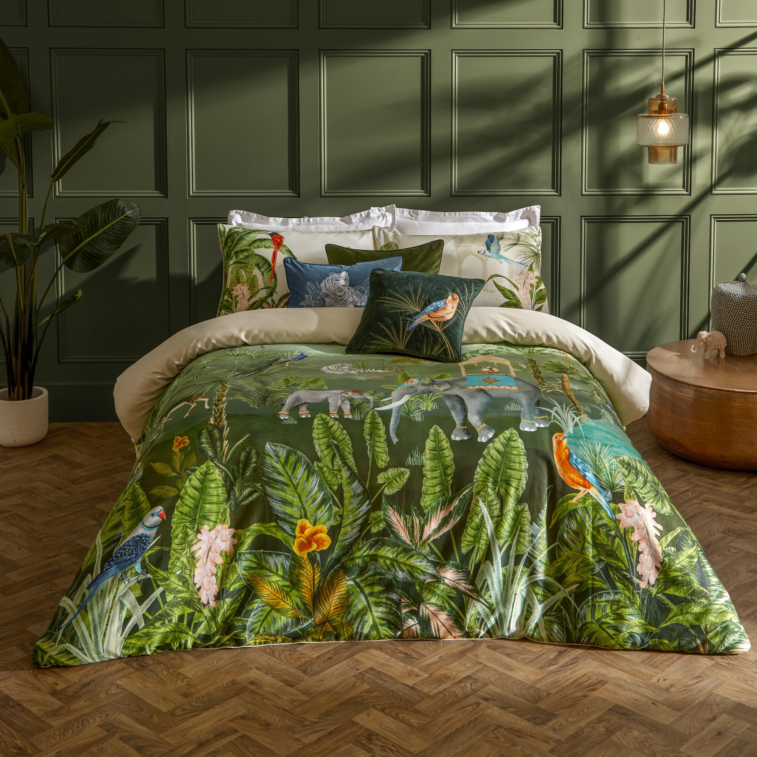 Paoletti Odisha Exotic Double Jungle Duvet Cover Set - Green