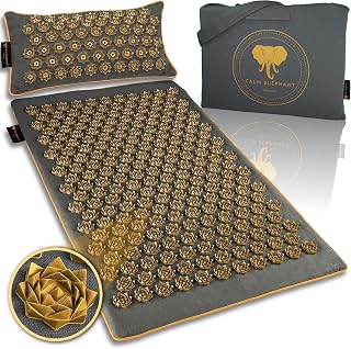 CALM ELEPHANT ORIGINAL® Luxury Acupressure Mat with Cushion XL Set PURE ECO, Nail Mat Back, Release Tensions, Acupuncture Mat, Pillow with Heating Function & Bag, Natural and Durable, Gray