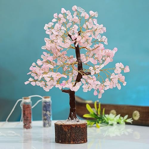 Miniatura 7 de Árbol de la vida con piedras preciosas de cuarzo rosa, base de piedra de cuarzo natural, árbol de dinero de alambre de cobre, árbol de cristal para