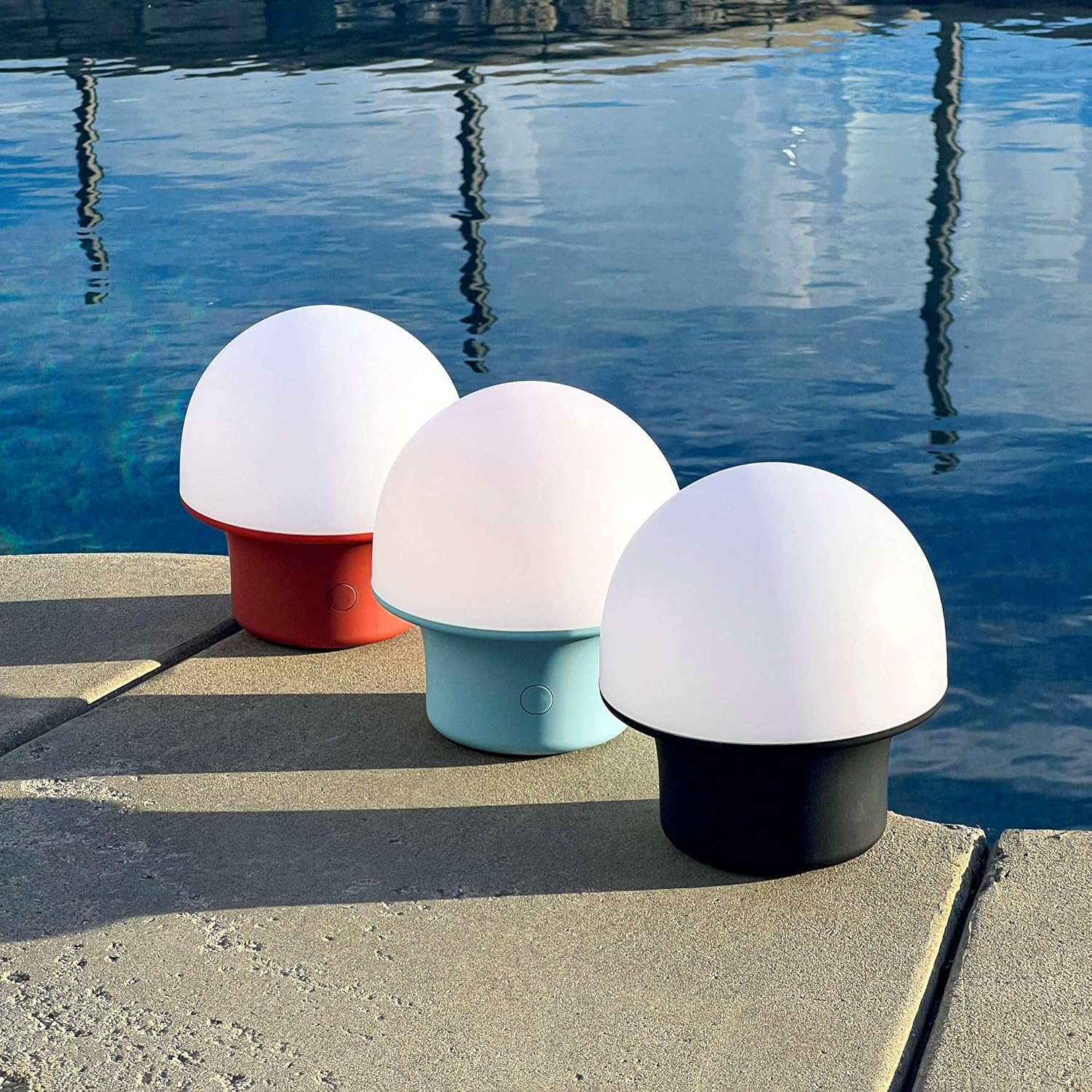Brightech Portobello Cordless LED Touch Table Lamp - Small Dimmable Outdoor Mushroom Light for Camping & Side Tables - Modern Rechargeable Portable Bedside Light for Desk Bedroom, Nightstand - Red