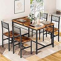 Vista 4 de Lamerge Juego de mesas de cocina para 4, juego de mesa de comedor rectangular con 4 sillas de respaldo, juego de mesa de comedor de 5 piezas