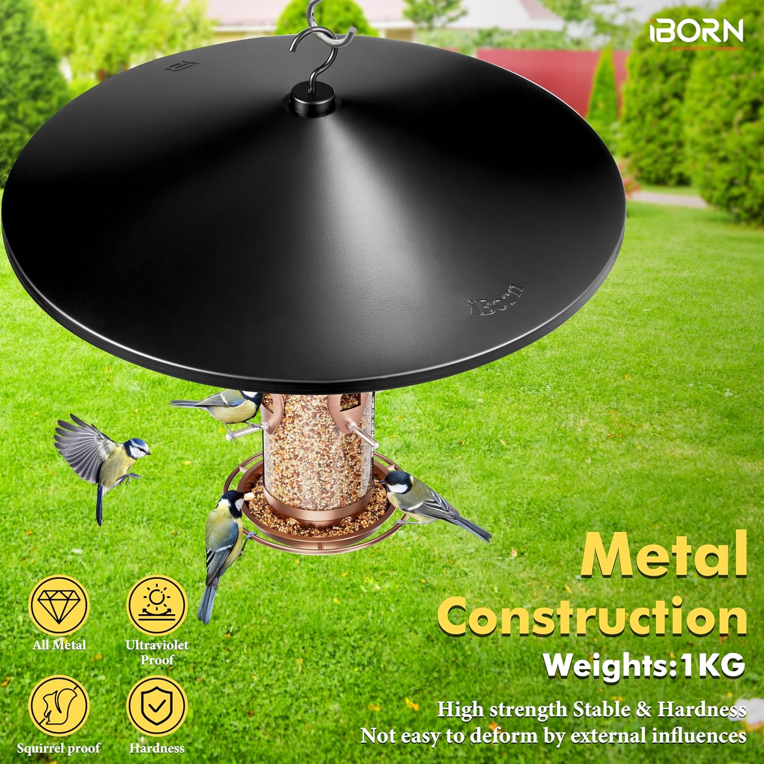 iBorn Squirrel Baffle for Bird Feeder Pole, 19.5” Oversized Squirrel Guard Baffle,All Metal Bird Feeder for Outdoors Protector, Pack of 2, Black