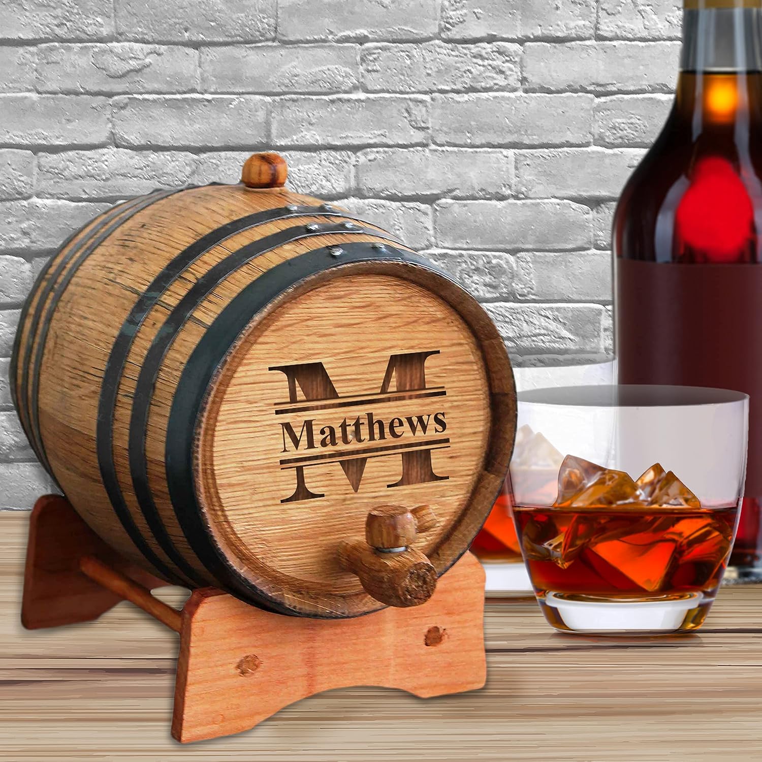 My Personal Memories Custom Whiskey Barrel - Customized Wine Barrel - Engraved Mini Oak Aging Cask - Classic Design (1 Liter Barrel)