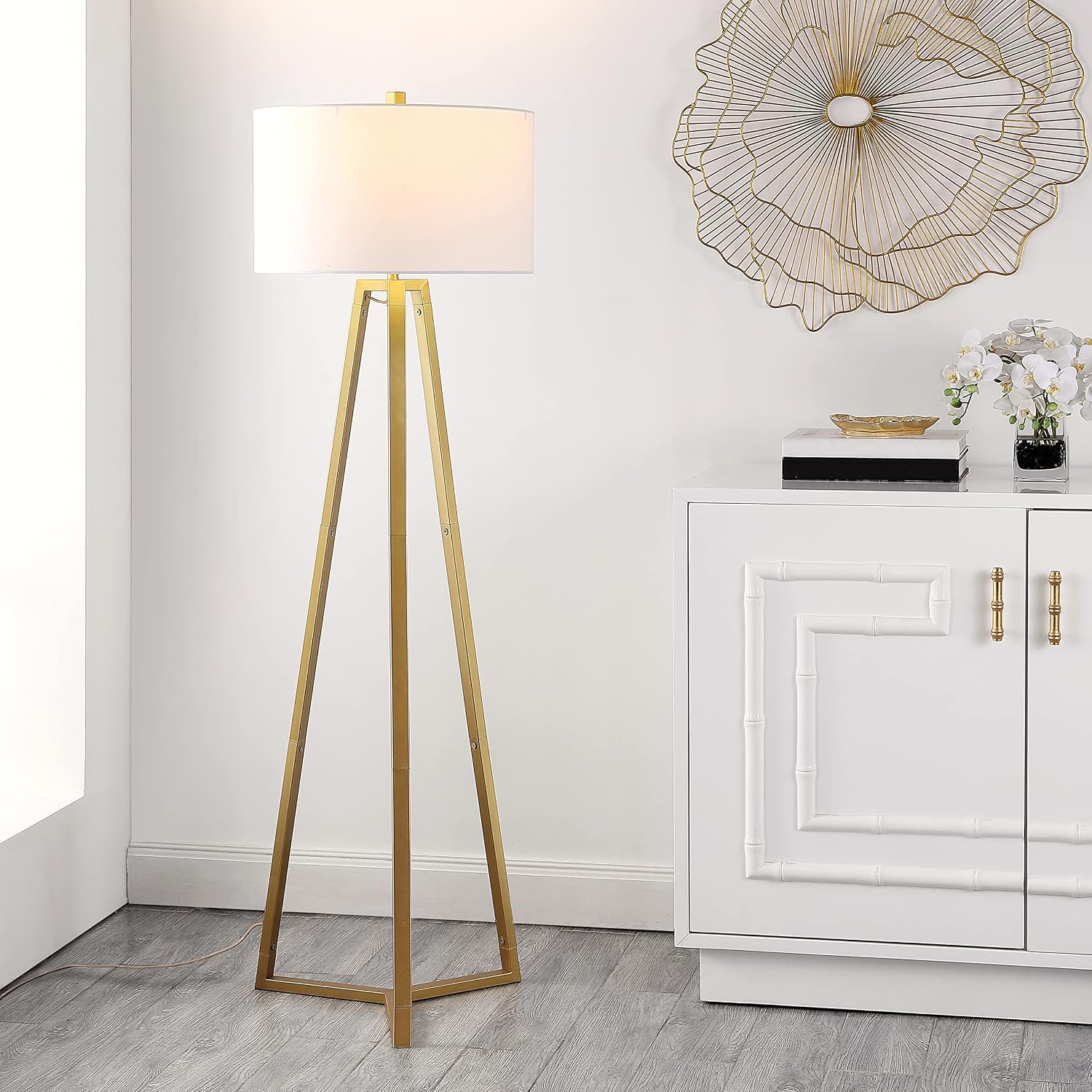 SAFAVIEH Lighting Collection Deisa Contemporary Gold 64-inch Tripod Floor Lamp (LED Bulb Included)