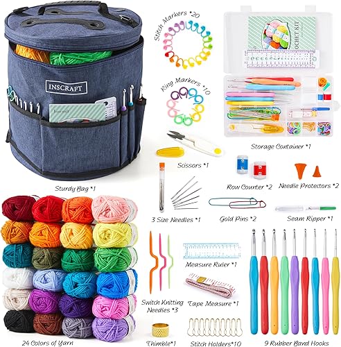 Miniatura 2 de INSCRAFT Kit de ganchillo para principiantes, adultos y niños, gran kit de inicio de tejido para manualidades coloridas para profesionales, haz