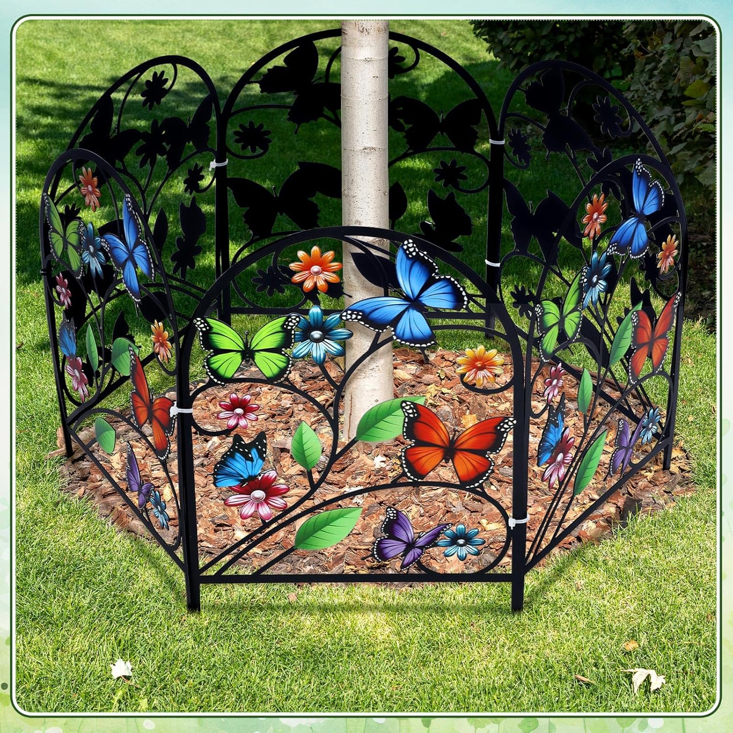 Yaocom 6 Pack Butterfly Decorative Garden Fence 16.5''H x 11.8''W Animal Barrier Border Butterfly Flower Design Metal Arch Garden Fence Border for Spring Outdoor Patio Yard Landscape Decoration