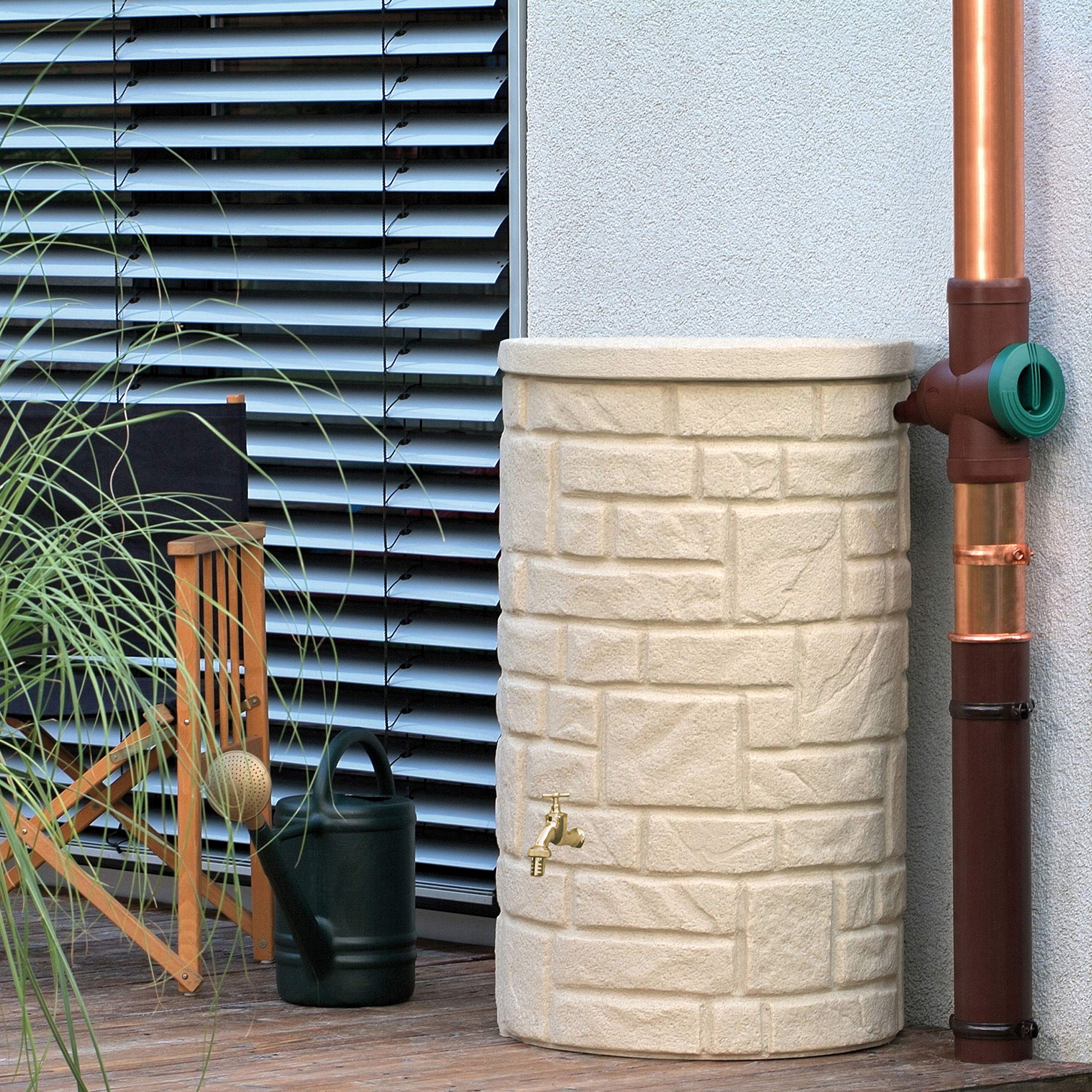 Serbatoio per acqua piovana Arcado 230 litri di arenaria in materiale resistente ai raggi UV e alle intemperie, con coperchio a prova di bambino e attacchi in ottone di alta qualità