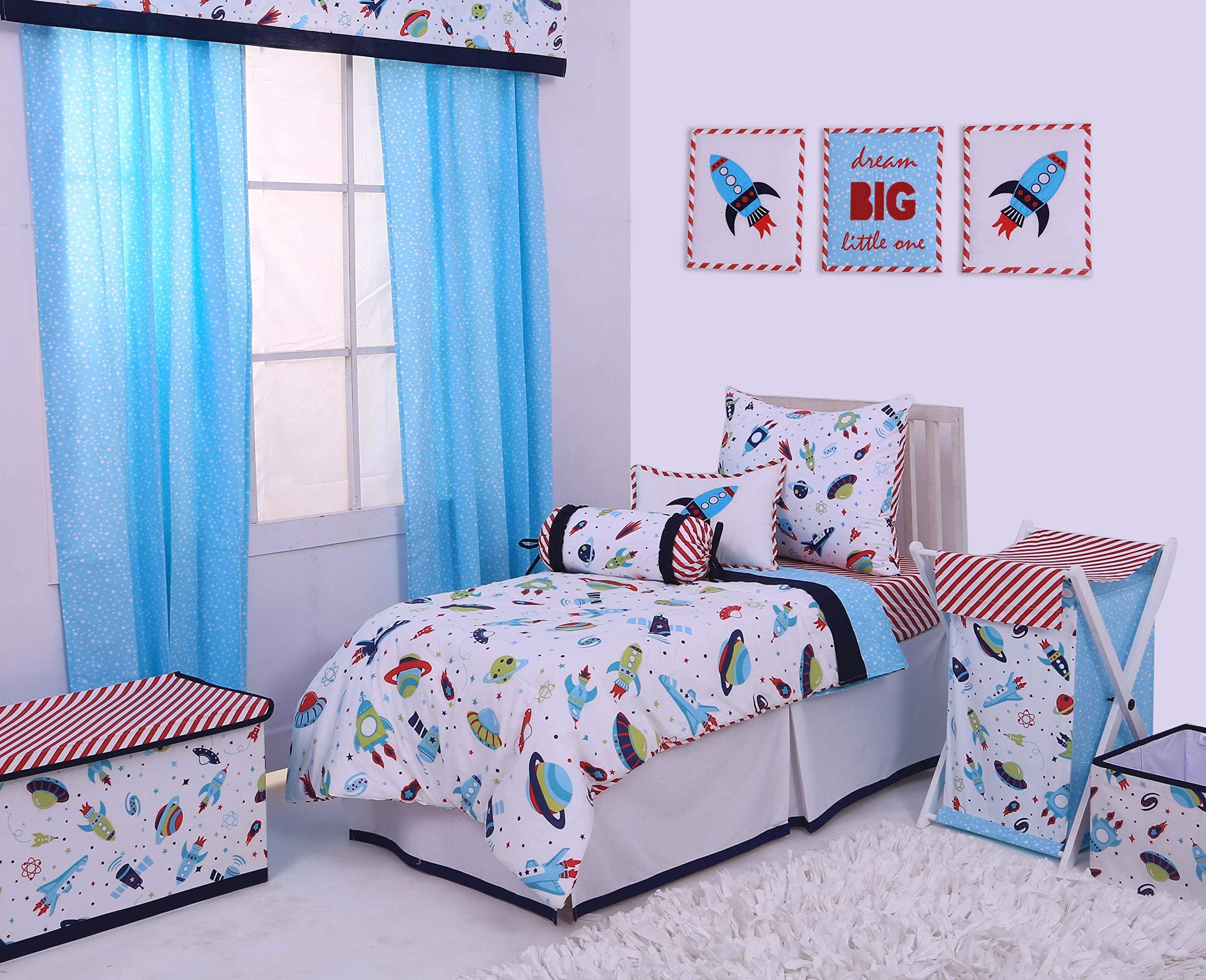 BacatiSpace Multicolor Boys Cotton 4 pc Toddler Bedding Set 100 Percent Cotton Includes Reversible Comforter, Fitted Sheet, Top Sheet, and Pillow Case for Boys