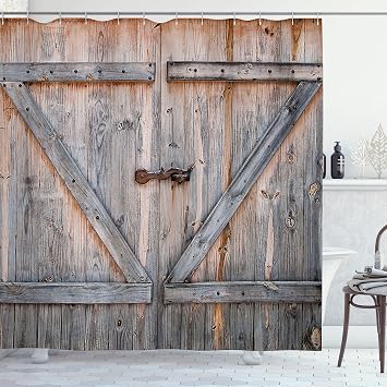 Ambesonne Rustic Shower Curtain, Old Wooden Garage Door American Native Country Farm Style Art Image, Cloth Fabric Bathroom D