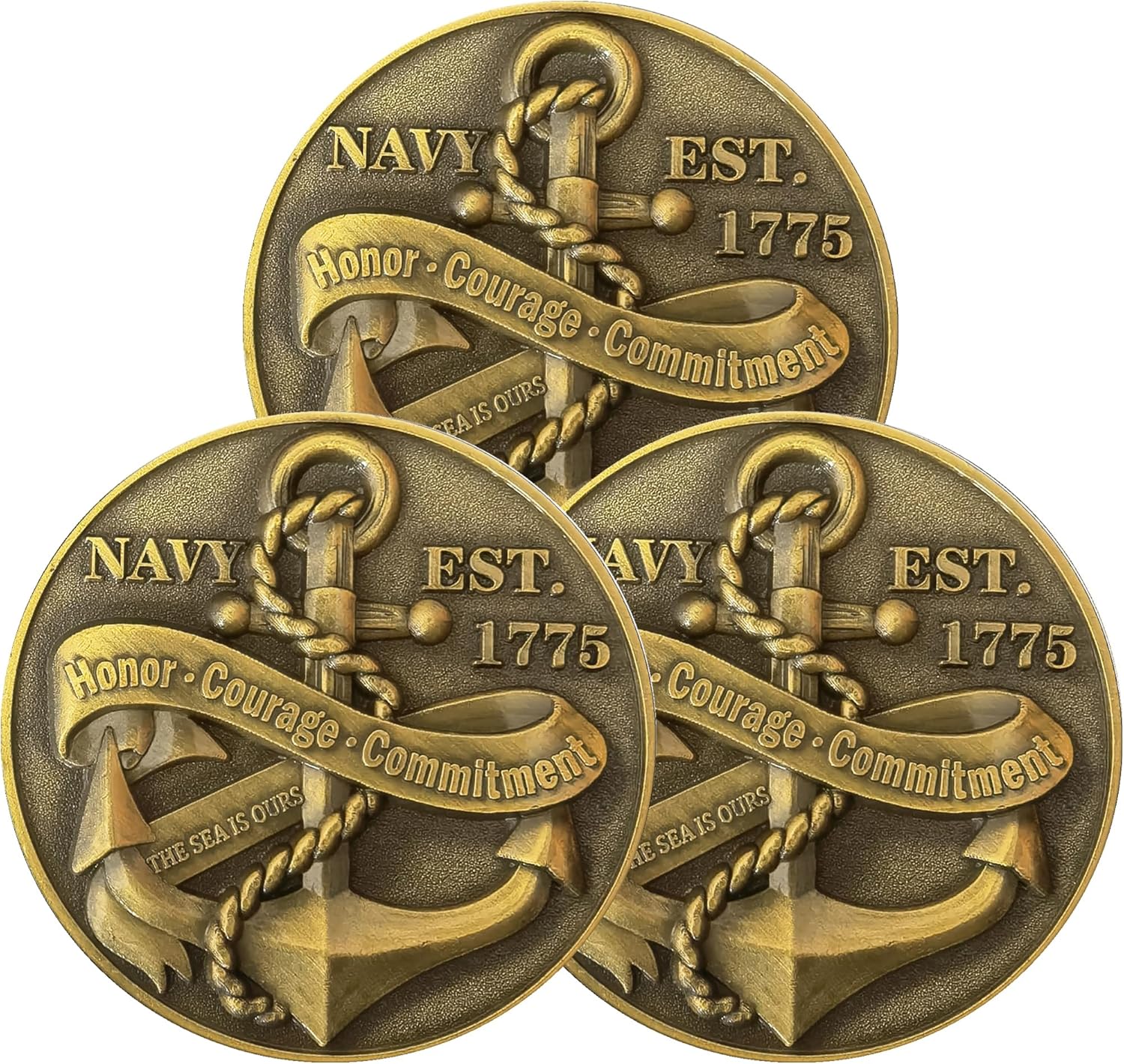 American-Navy Challenge Coin with U.S. Sailor's Creed and Maritime Symbolism (Pack of 3)