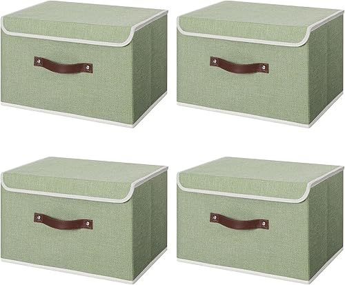 Miniatura 133 de ANMINY 2 contenedores de almacenamiento con tapa, asas de piel sintética, cajas de almacenamiento de plástico PP, decorativas, plegables, de tela