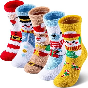 Labeol 5 Pairs Christmas Fuzzy Socks for Women Gifts,Funny Cute Cozy Fluffy Thermal Winter Warm Fuzzy Socks