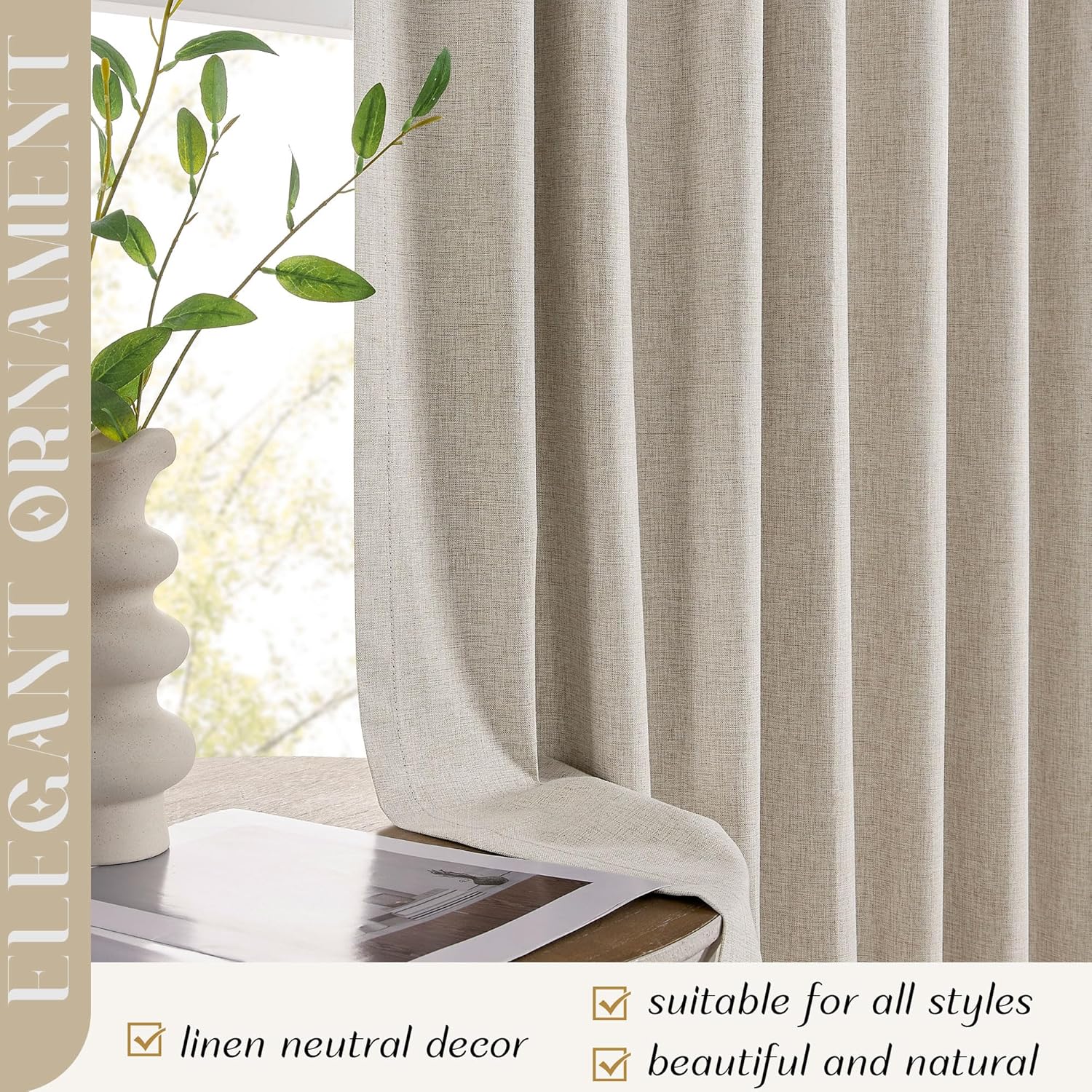 Blackout Curtains 54 Inch Long for Bedroom Living Room Room Darkening Noise Reducing Thermal Insulated Linen Black Out Curtain Short Drape 2 Panels Set with Back Tab