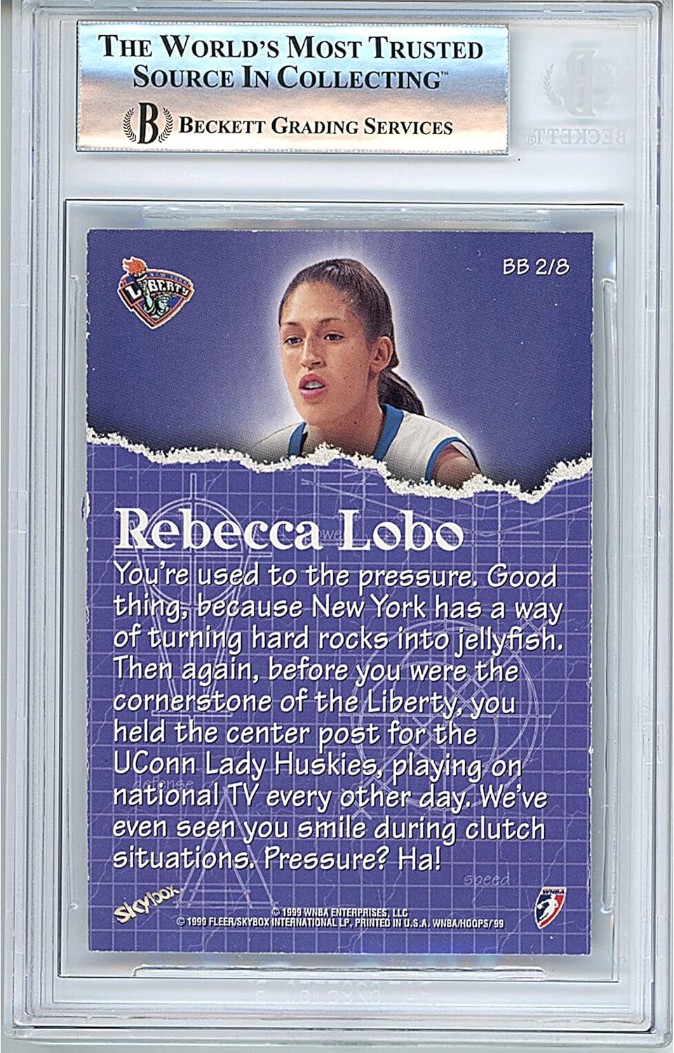 Rebecca Lobo Autographed 1999 Hoops WNBA Building Blocks Insert #2 Basketball Trading Card Beckett BAS Authentic Slabbed COA Played For New York Liberty