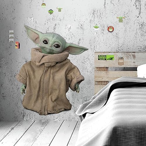 RoomMates RMK4456GM The Mandalorian Baby Yoda Grogu  Calcomanías de pared gigantes para despegar y pegar, color verde, tostado, calcomanía de pared